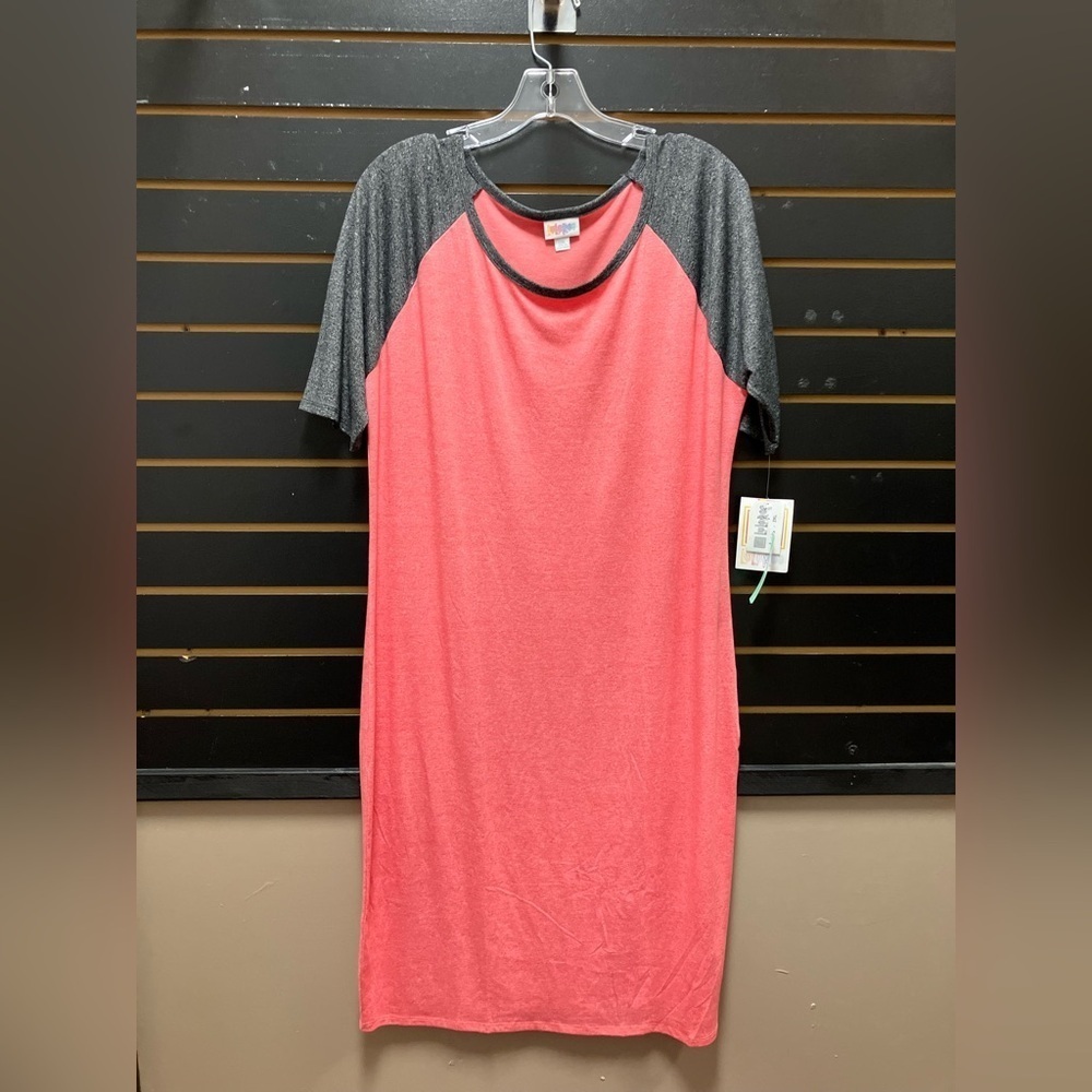NWT LuLaRoe Julia Dress 2X Pink Gray Raglan Sleeve Stretch Bodycon